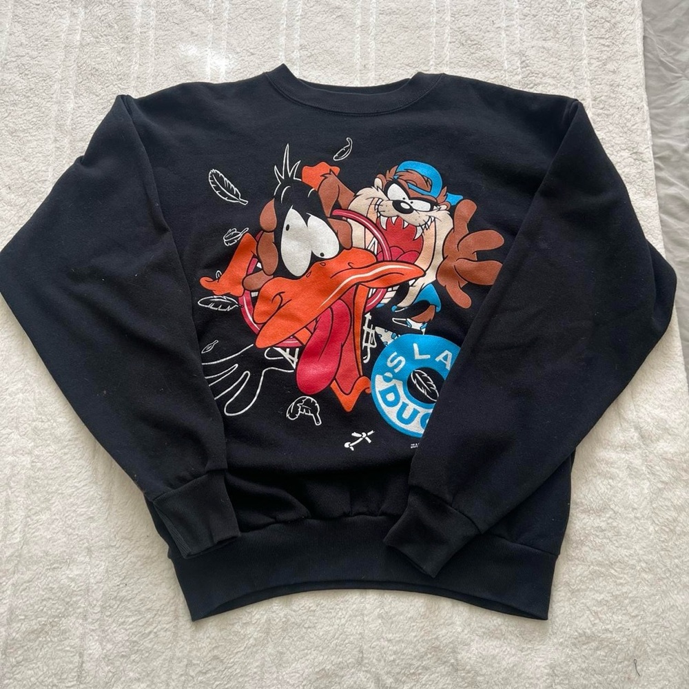 Tultex Black Looney Tunes Cartoon Graphic Crewneck Sweater